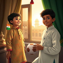 The scene captures two boys, Ali and Ayaan, representing the cultural vibrancy and friendship between India and Bangladesh