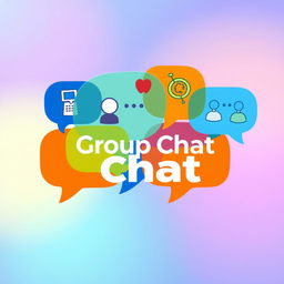A vibrant and engaging logo for a group chat, featuring colorful speech bubbles overlapping to convey conversation and interaction
