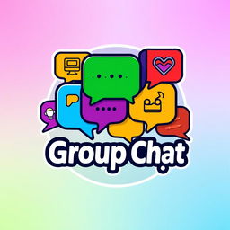 A vibrant and engaging logo for a group chat, featuring colorful speech bubbles overlapping to convey conversation and interaction