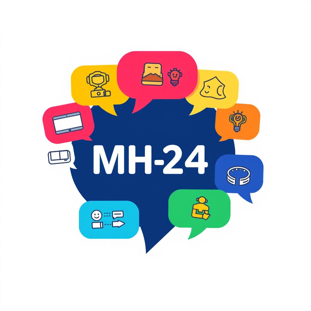 A vibrant and engaging logo for a group chat featuring the text 'MH2-4' prominently in the center