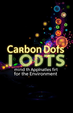 A book cover design titled "Carbon Dots and Its Applications for the Environment" featuring a vibrant, abstract background with carbon dots illustrated as glowing, colorful orbs
