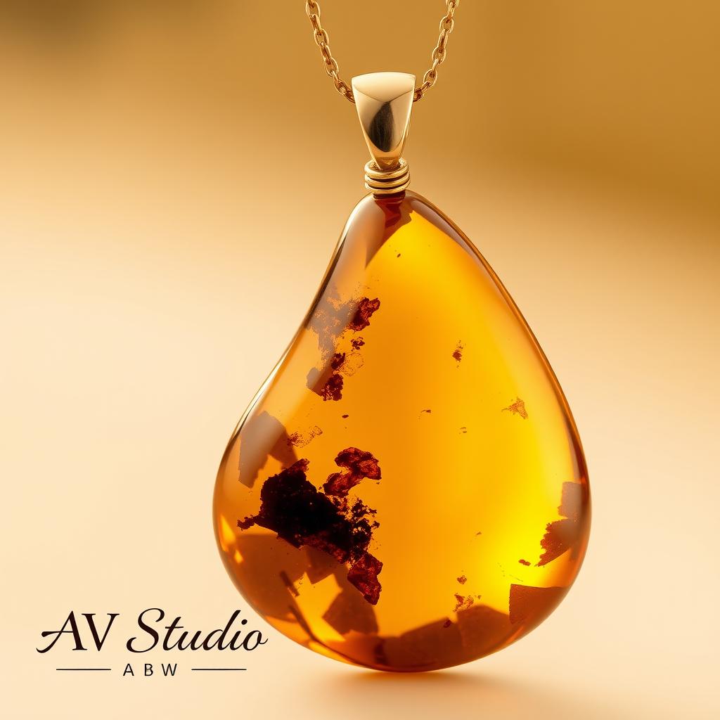 A beautifully designed medium-sized pendant made from amber gemstone, showcasing its rich golden hues and natural inclusions