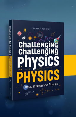 A book cover design for a physics book titled 'Challenging Physics' by Sohan Ghosh, featuring a thoughtful and modern design