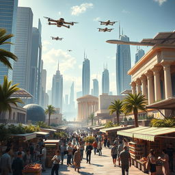 A futuristic vision of Syria in 2060, showcasing a harmonious blend of traditional and advanced architecture