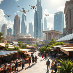 A futuristic vision of Syria in 2060, showcasing a harmonious blend of traditional and advanced architecture