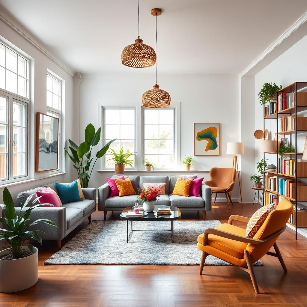A beautifully decorated room that includes modern furniture and vibrant colors