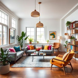 A beautifully decorated room that includes modern furniture and vibrant colors