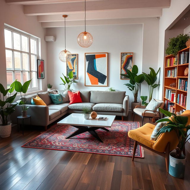 A beautifully decorated room that includes modern furniture and vibrant colors