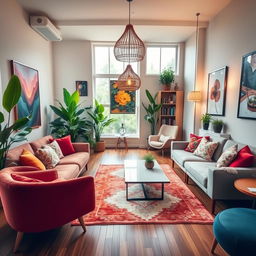A beautifully decorated room that includes modern furniture and vibrant colors