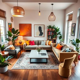 A beautifully decorated room that includes modern furniture and vibrant colors
