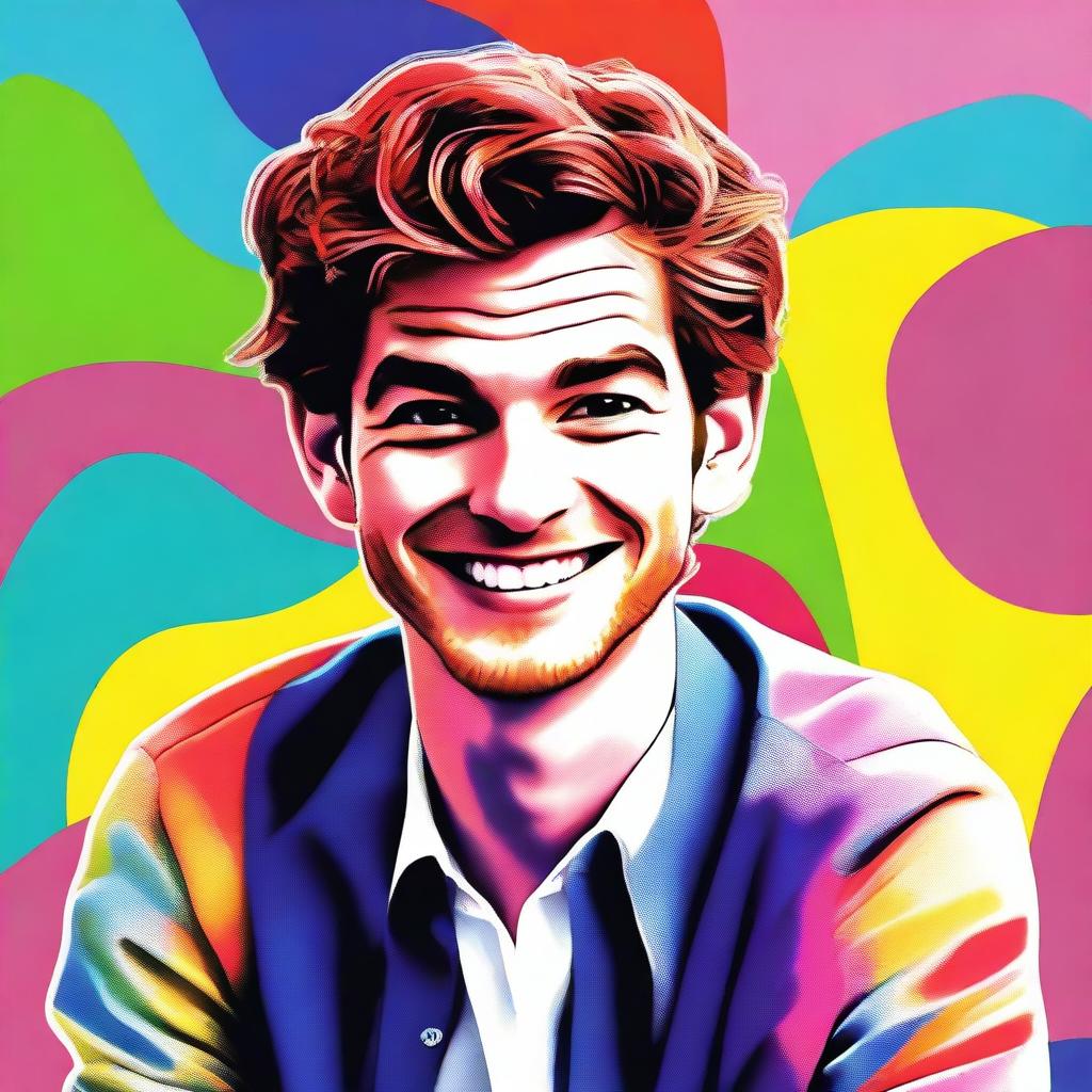 This is a premium quality digital art image featuring a young Andrew Garfield