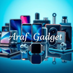 A vibrant and modern background featuring an array of high-tech gadgets and devices