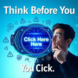 A conceptual image illustrating the phrase 'Think Before You Click'