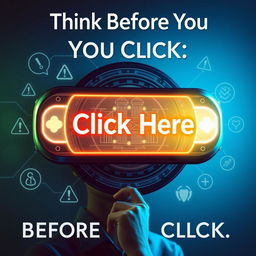 A conceptual image illustrating the phrase 'Think Before You Click'