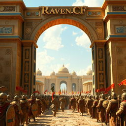 The ancient army of Cyrus the Great entering the majestic city of Babylon