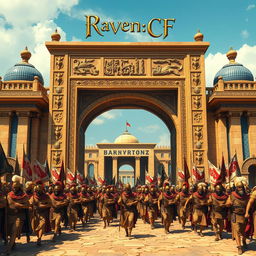 The ancient army of Cyrus the Great entering the majestic city of Babylon