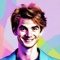 This is a premium quality digital art image featuring a young Andrew Garfield