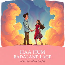 An engaging illustration depicting a man and a woman shaking hands, symbolizing partnership and mutual growth, with a backdrop of vibrant, swirling clouds that epitomize change and transformation