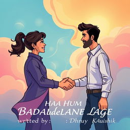 A vibrant illustration showcasing a man and a woman shaking hands, symbolizing unity and positive change