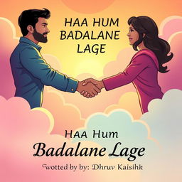 A vibrant illustration showcasing a man and a woman shaking hands, symbolizing unity and positive change