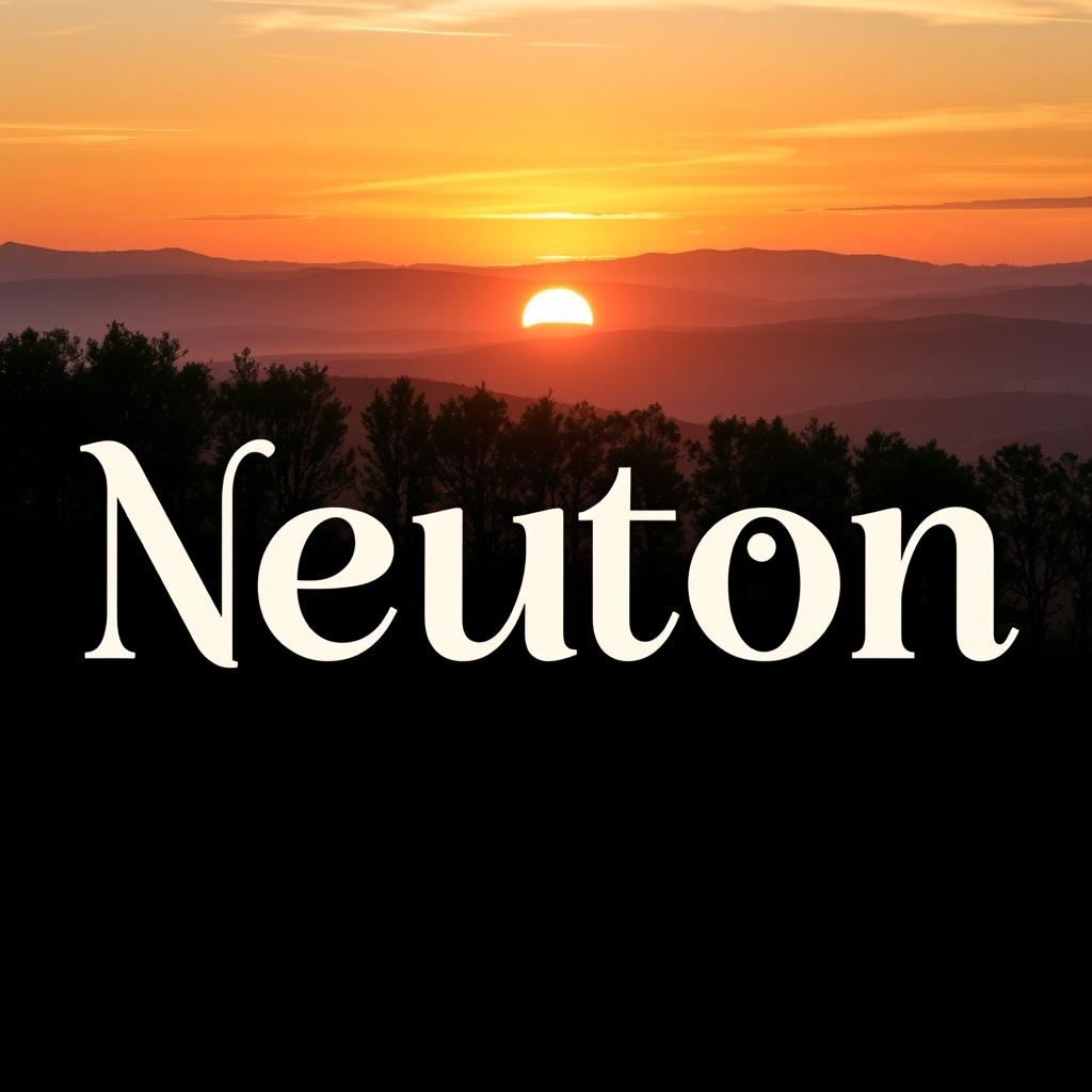 A stunning visual of the Neuton typeface creatively integrated into a serene landscape, featuring bold and elegant lettering that stands out against a beautiful sunset background
