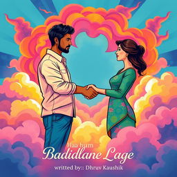 A vibrant and inspiring illustration showing a man and a woman shaking hands, symbolizing partnership and mutual growth