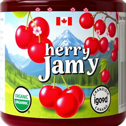 A beautifully designed label for cherry jam suitable for export to Canada