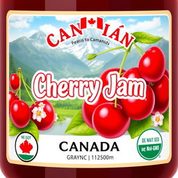 A beautifully designed label for cherry jam suitable for export to Canada