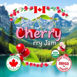 A beautifully designed label for cherry jam suitable for export to Canada
