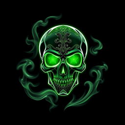 A guild logo for a magical community featuring a prominent, intricate skull highlighted with a vibrant light green