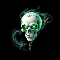 A guild logo for a magical community featuring a prominently displayed, intricate white skull