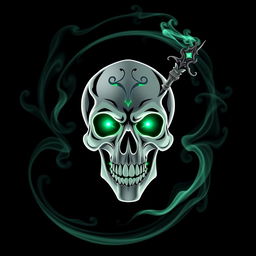 A guild logo for a magical community featuring a prominently displayed, intricate white skull