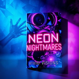 A striking book cover design for 'Neon Nightmares' by Vivid Visions