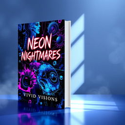 A striking book cover design for 'Neon Nightmares' by Vivid Visions