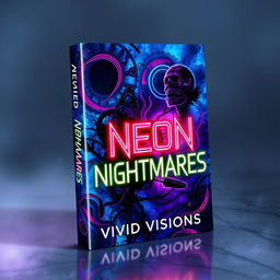 A striking book cover design for 'Neon Nightmares' by Vivid Visions