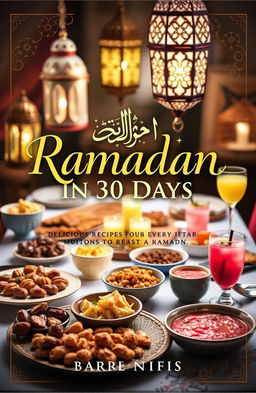A beautifully styled cookbook cover for 'Ramadan in 30 Days: Delicious Recipes for Every Iftar'
