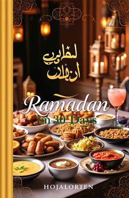 A beautifully styled cookbook cover for 'Ramadan in 30 Days: Delicious Recipes for Every Iftar'
