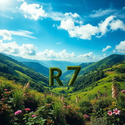 A stunningly beautiful and lush green valley, vibrant with a variety of plants and flowers, creating a serene and picturesque landscape