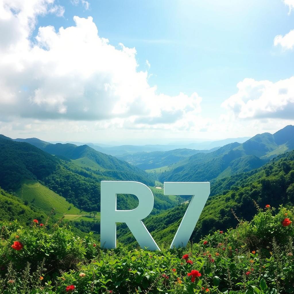 A stunningly beautiful and lush green valley, vibrant with a variety of plants and flowers, creating a serene and picturesque landscape