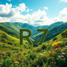 A stunningly beautiful and lush green valley, vibrant with a variety of plants and flowers, creating a serene and picturesque landscape