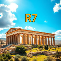 A stunning artistic representation of Persepolis (Takhte Jamshid), the ancient ceremonial capital of the Persian Empire, depicted with intricate architectural details and lush landscapes surrounding it
