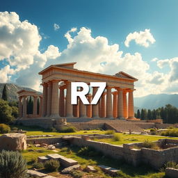 A stunning artistic representation of Persepolis (Takhte Jamshid), the ancient ceremonial capital of the Persian Empire, depicted with intricate architectural details and lush landscapes surrounding it