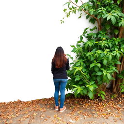 Edit the end of the provided photo where the background has been whitened, ensuring that it looks seamless and natural