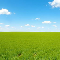 A serene and clean image of an expansive field under a bright blue sky, minimalistic style
