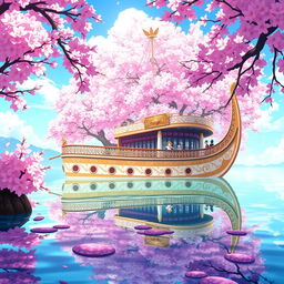 A beautifully rendered scene of the ship from "Tōkō no Hoshi Kōkō" (TBHK), on a serene body of water