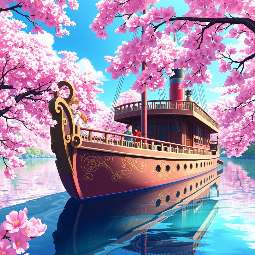 A beautifully rendered scene of the ship from "Tōkō no Hoshi Kōkō" (TBHK), on a serene body of water