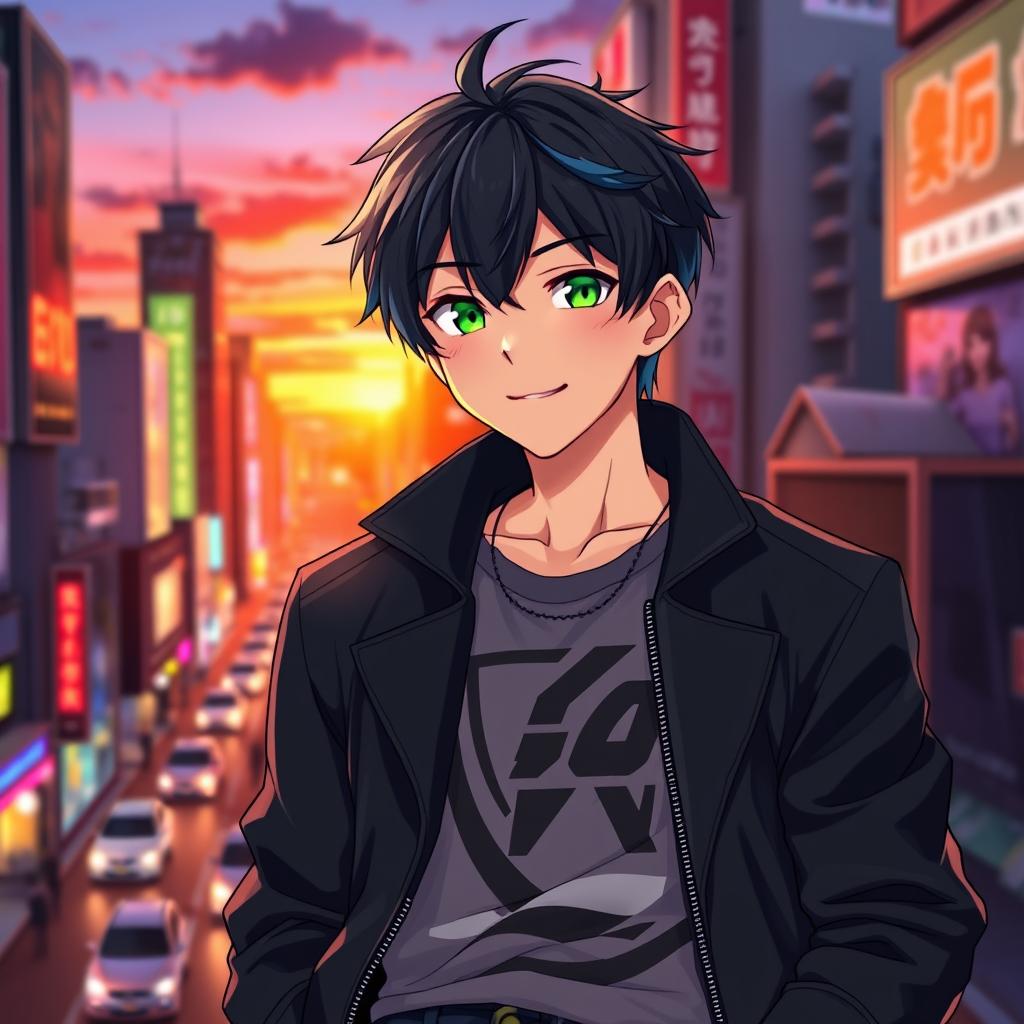 A stunning portrait of Teru Minamoto, a character inspired by vibrant anime aesthetics