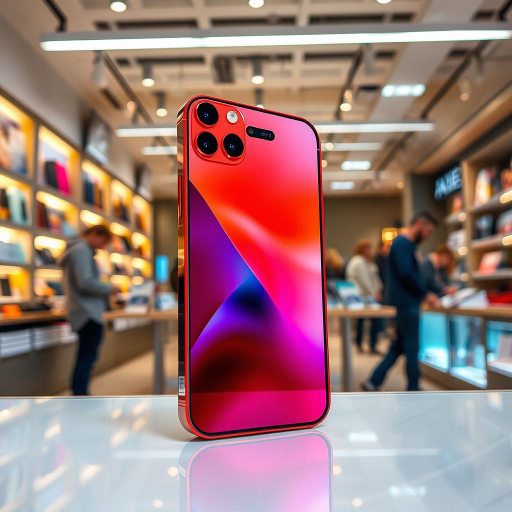 A stunning display of the new iPhone 15 Promax prominently positioned in the foreground, showcasing its sleek design and vibrant colors