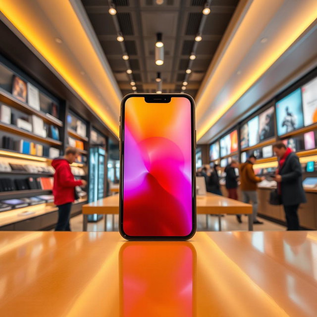 A stunning display of the new iPhone 15 Promax prominently positioned in the foreground, showcasing its sleek design and vibrant colors