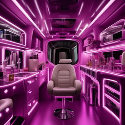 Draw a detailed plan of a lavish celebrity vanity van with a smart design that encompasses all the necessary amenities for a celebrity on a film set.